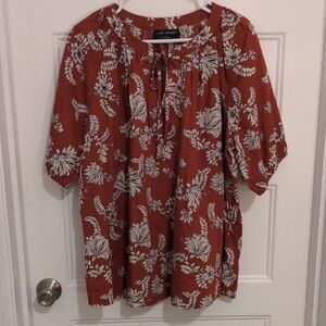 NWT Lane Bryant Rust Floral Cotton Tie-Neck Blouse Size 16